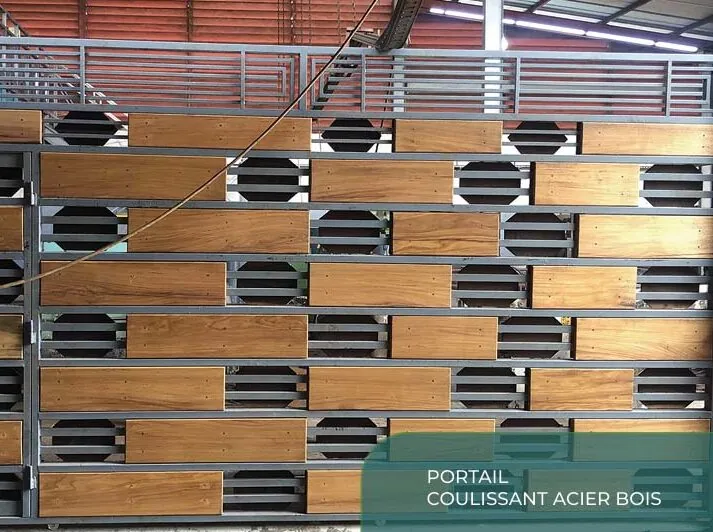 portail coulissant acier bois